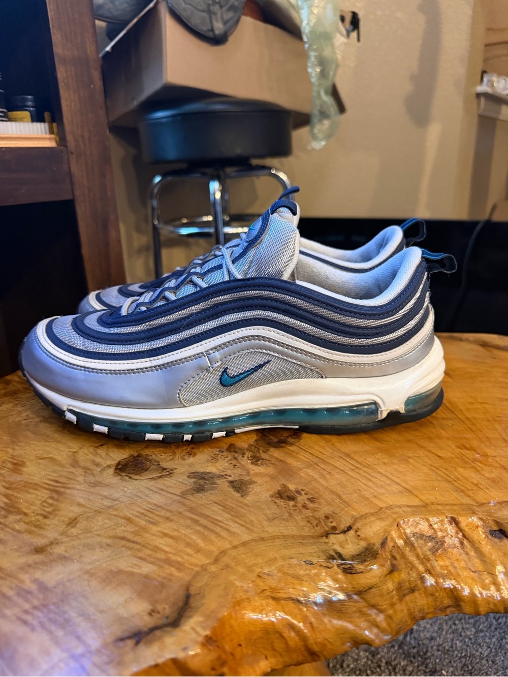 Nike Air Max 97 OG Metallic Silver Chlorine Blue Sneaker Men's 11 / Women's 12.5